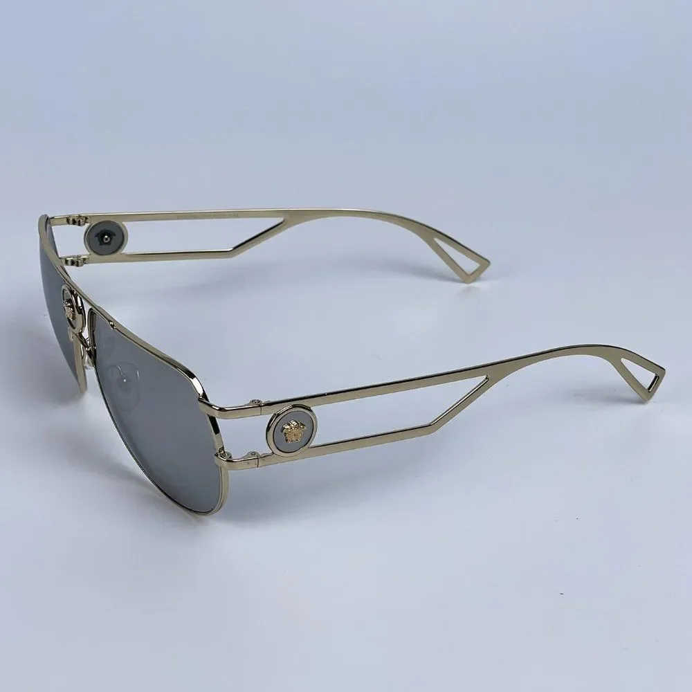 Versace VE2225 12526G Sunglasses Aviator Gold Gray Metal Mirrored Unisex